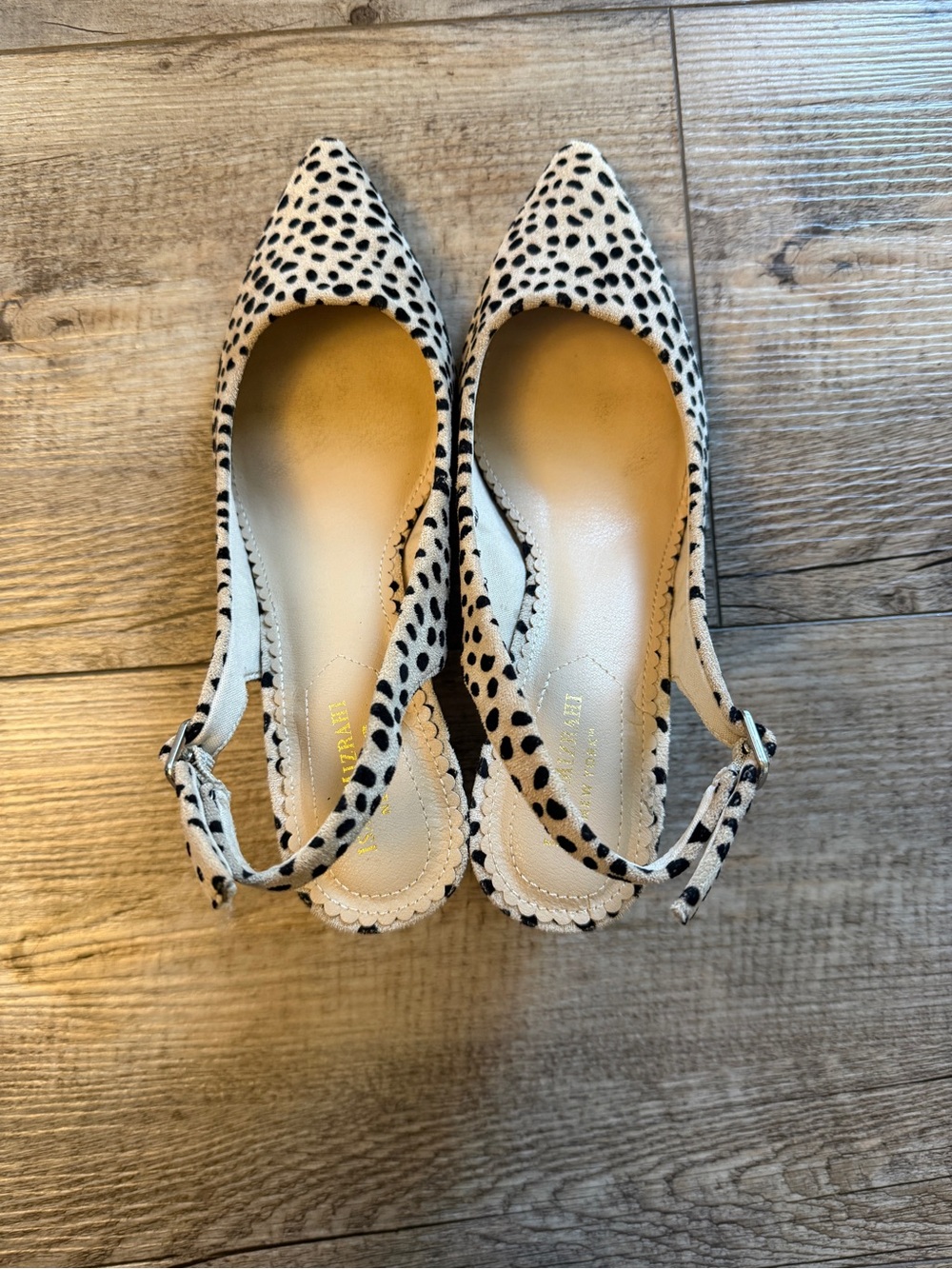 Isaac Mizrahi Cream and Black Polka Dot Pointed Slingbacks